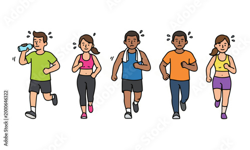 Diverse Runners Jogging and Exercising Vector Illustration