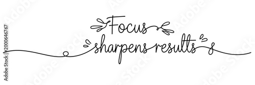 Hand lettered quote about focus improving results on white background, none editable stroke