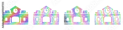 Rainbow sketch railway station icon design set