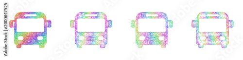 Rainbow color sketch bus icon design set
