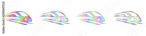 Multicolored sketch high speed train icon design set