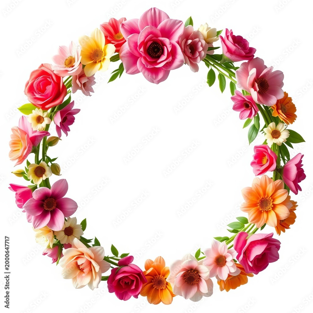 Fototapeta premium Floral wreath with a single heart at the center, love, natural