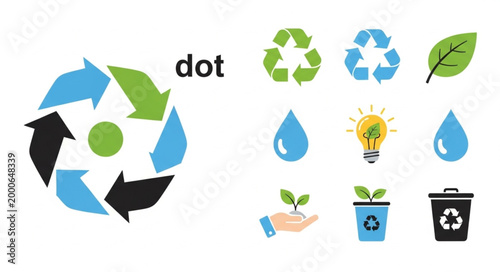 Recycling symbols and environmental icons collection.