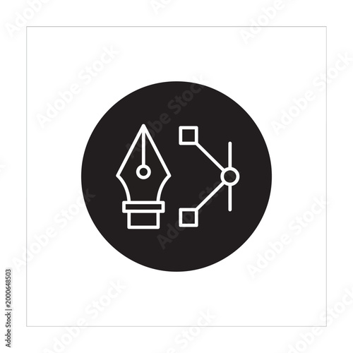 Pen nib with lines and squares connected to it in a circle