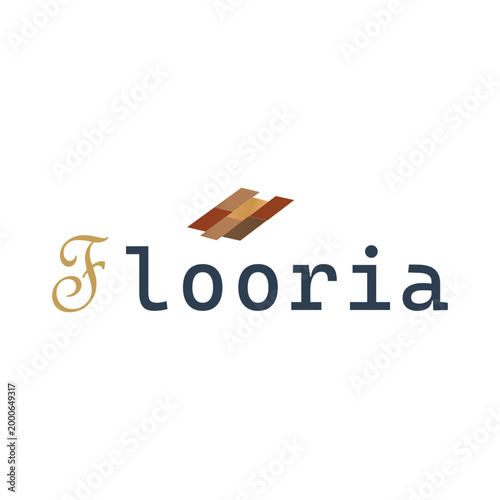  Elegant Flooria Logo with Wooden Parquet Icon for Flooring Services.