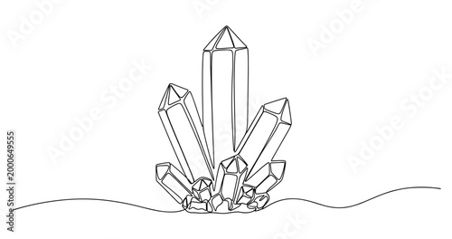 Line art of geometric crystal cluster against white background. no editable stroke