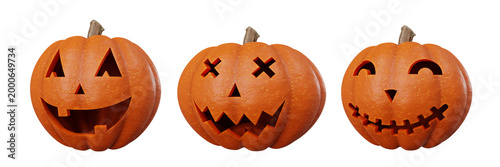 Valokuva Set of Three Halloween Jack-o'-Lanterns Display