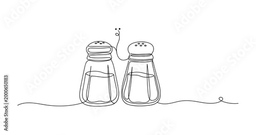 Minimalist continuous line art of salt and pepper shakers. None editable stroke