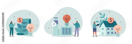 Financial planning budgeting real estate investment with planning budgeting investment calculator lightbulb mortgage property business illustration software minimalist creative background