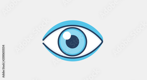 Stylized blue icon of a human eye with a prominent pupil and iris, representing vision, sight, or observation on a light gray background.