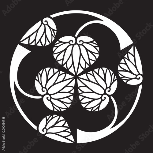 双葉葵の葉を図案化した
日本の伝統的な植物紋である家紋「葵紋」のベクターデータ