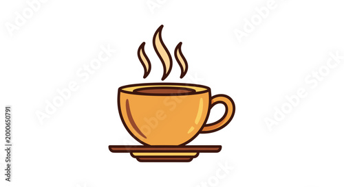 A simple yet inviting illustration of a hot coffee cup with visible steam rising, symbolizing warmth and a comforting beverage.