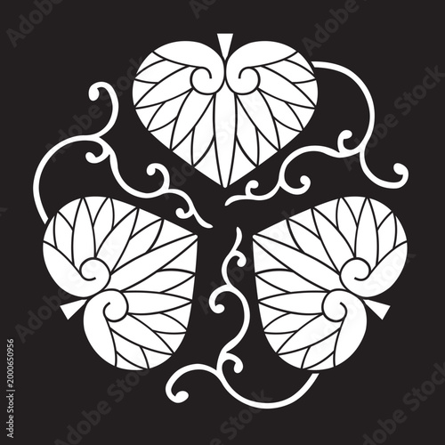 双葉葵の葉を図案化した
日本の伝統的な植物紋である家紋「葵紋」のベクターデータ