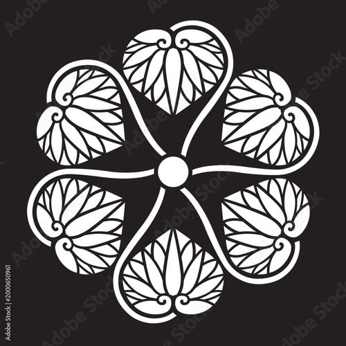 双葉葵の葉を図案化した
日本の伝統的な植物紋である家紋「葵紋」のベクターデータ