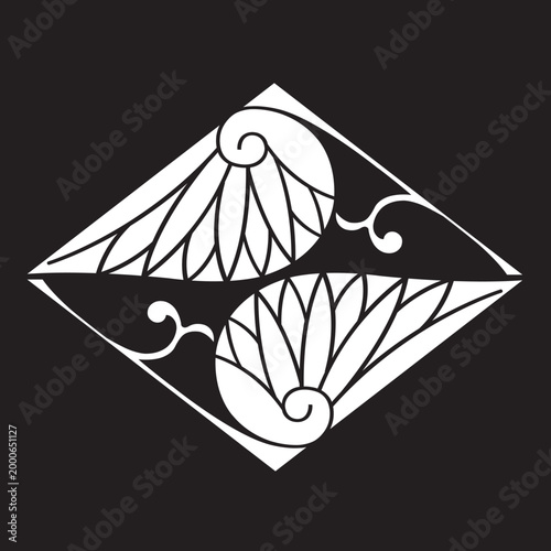 双葉葵の葉を図案化した
日本の伝統的な植物紋である家紋「葵紋」のベクターデータ