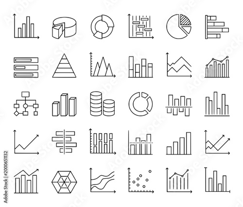 Chart Graph Line Icons Set, Data Visualization Business Analytics Editable Stroke Vector Pack