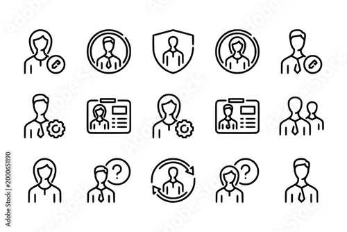 User Profile Identity Line Icons Set, Account Avatar Authentication Editable Stroke