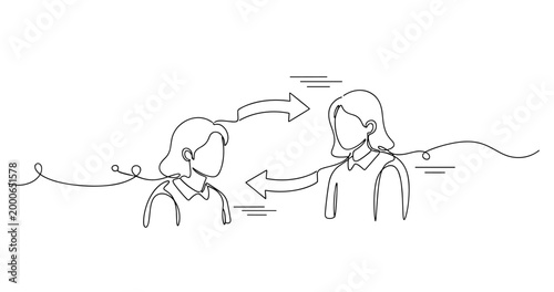 Outline drawing of two adults engaging in conversation. None editable stroke
