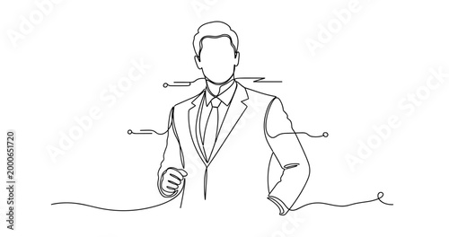 Line art of caucasian male adult in suit with abstract elements. None editable stroke