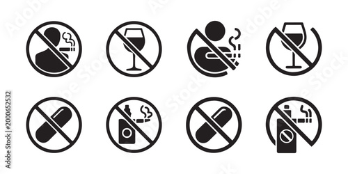No Smoking No Drinking No Drugs Forbidden Symbol Icon