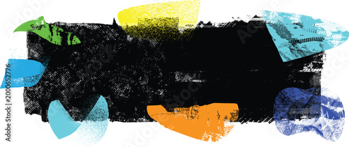 Glitch distorted geometric shape . Noise destroyed logo . Trendy defect error shapes . Glitched .Grunge textured . Distressed effect .Vector shapes with a halftone dots screen print texture.
