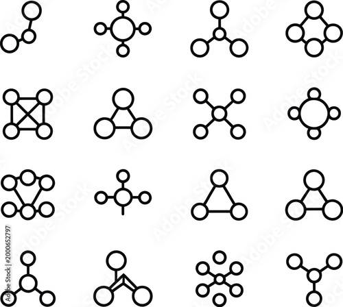 Connection line icons including network nodes, data transfer, communication links, digital connectivity symbols for interface design