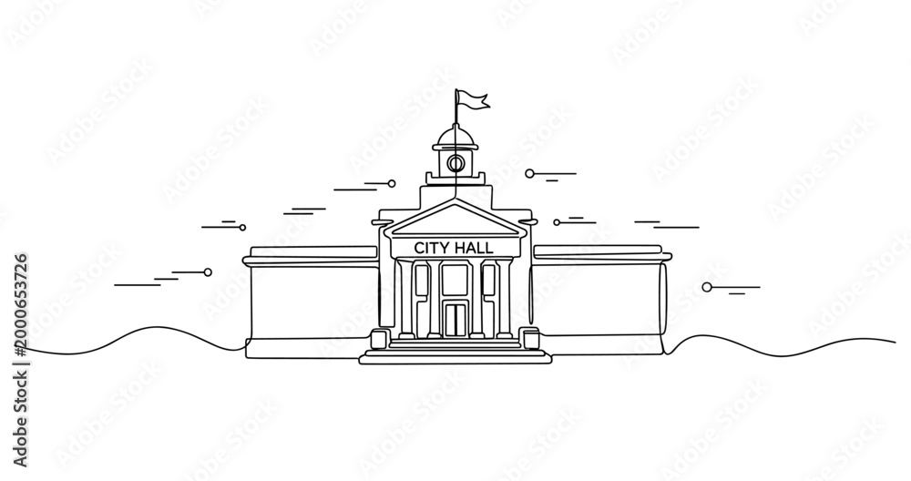 Fototapeta premium City hall building centered in civic facade outline. No editable stroke