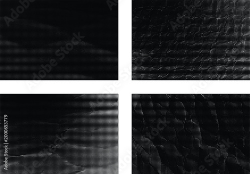 Set of abstract halftone backgrounds with dynamic dots.