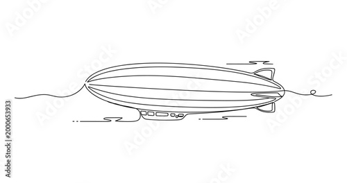 Airship floating in minimalist line drawing background. No editable stroke