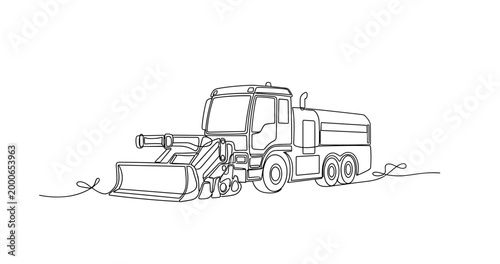Construction loader truck parked on site outline drawing. No editable stroke