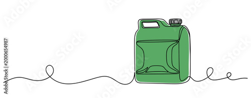 Plastic fuel canister standing on continuous line background. no editable strokes