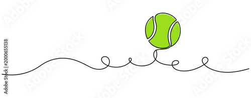 Tennis ball bouncing on continuous line surface with white background. no editable strokes
