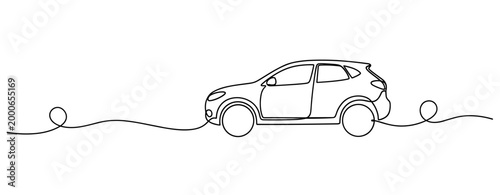 Compact suv side view drawn in continuous line style. no editable strokes