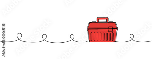Red toolbox placed on white background with continuous line. no editable strokes