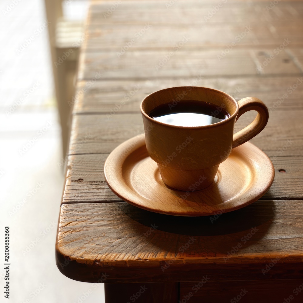 Fototapeta premium Wooden Coffee Cup on Rustic Table