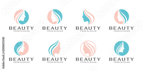 Elegant beauty logo collection with female face silhouette, perfect for salon, skincare, spa, and cosmetic branding.