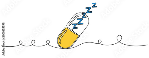 Yellow capsule emitting sleep symbols on white background. no editable strokes