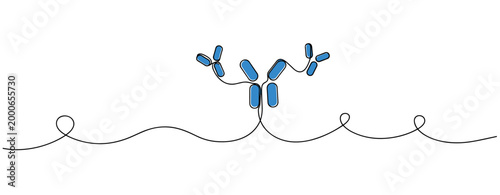 Antibody molecules depicted in continuous line illustration on white. no editable strokes