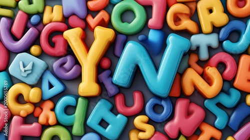Colorful 3D letters Y and N among alphabet.