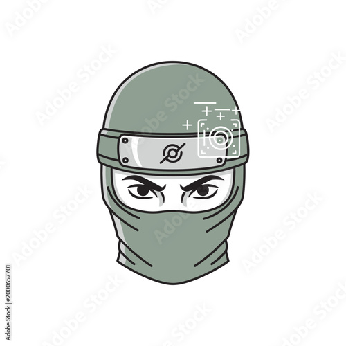 Futuristic Cyber Ninja Vector Illustration with HUD Interface - Modern Gaming Mascot and Tech Espionage Concept Art