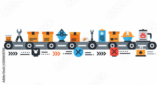 Automated Production Line with Various Industrial Components.