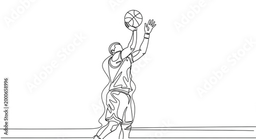 Basketball player shooting action line art vector illustration with dynamic sports pose and athletic movement for training competition and fitness design