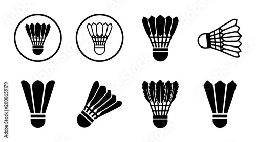 Badminton Shuttlecock Icons Set, Black and White Vector Graphics for Sports and Recreation, Clean Design Elements for Game Promotion