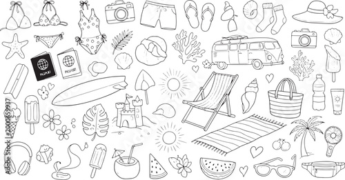 Summer Beach Vacation Holiday Icons Collection Sun, Surf, and Relaxation Elements