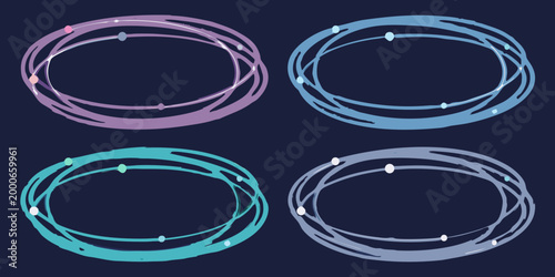 glowing orbital rings with colorful designs on dark background