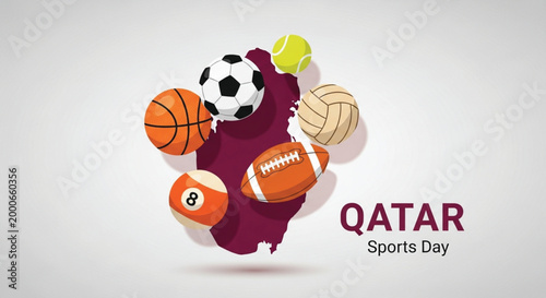 Colorful sports ball collection vector illustration with soccer basketball tennis volleyball rugby and billiard elements in dynamic splash composition