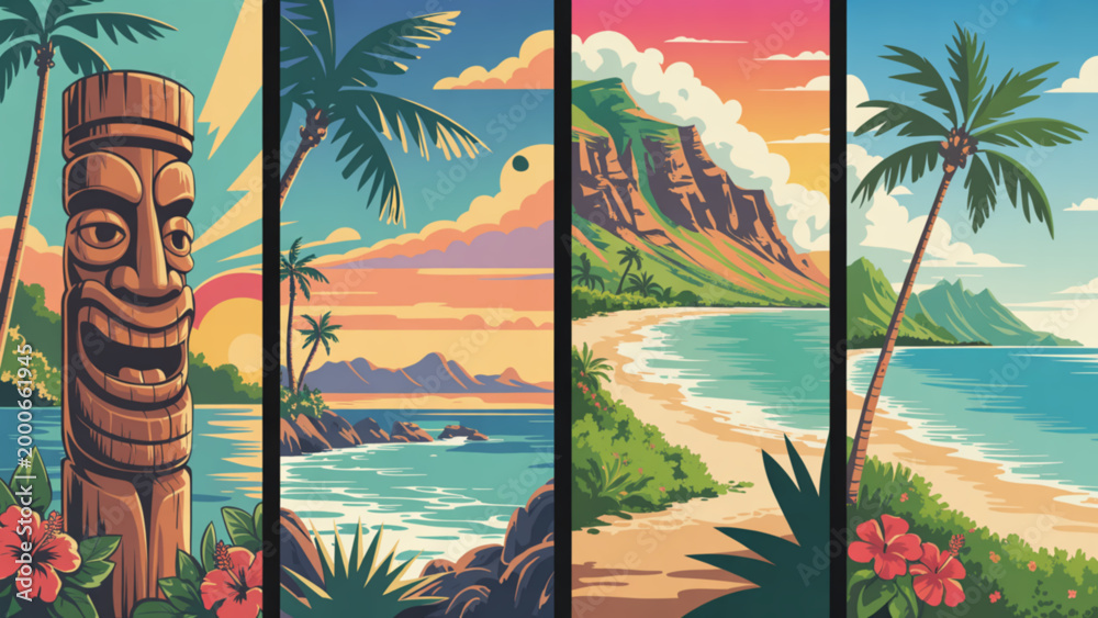 Obraz premium Tropical beach scene with palm trees