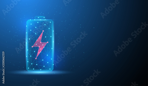 Digital Battery Charging Energy Network Low Poly Technology Power Concept Vector Illustration