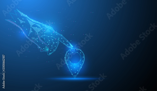 Digital Location Pin Touch Network Low Poly Technology GPS Navigation Concept Vector Illustration