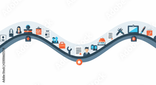 Digital Security and Technology Icons Flowing in a Wave Pattern.